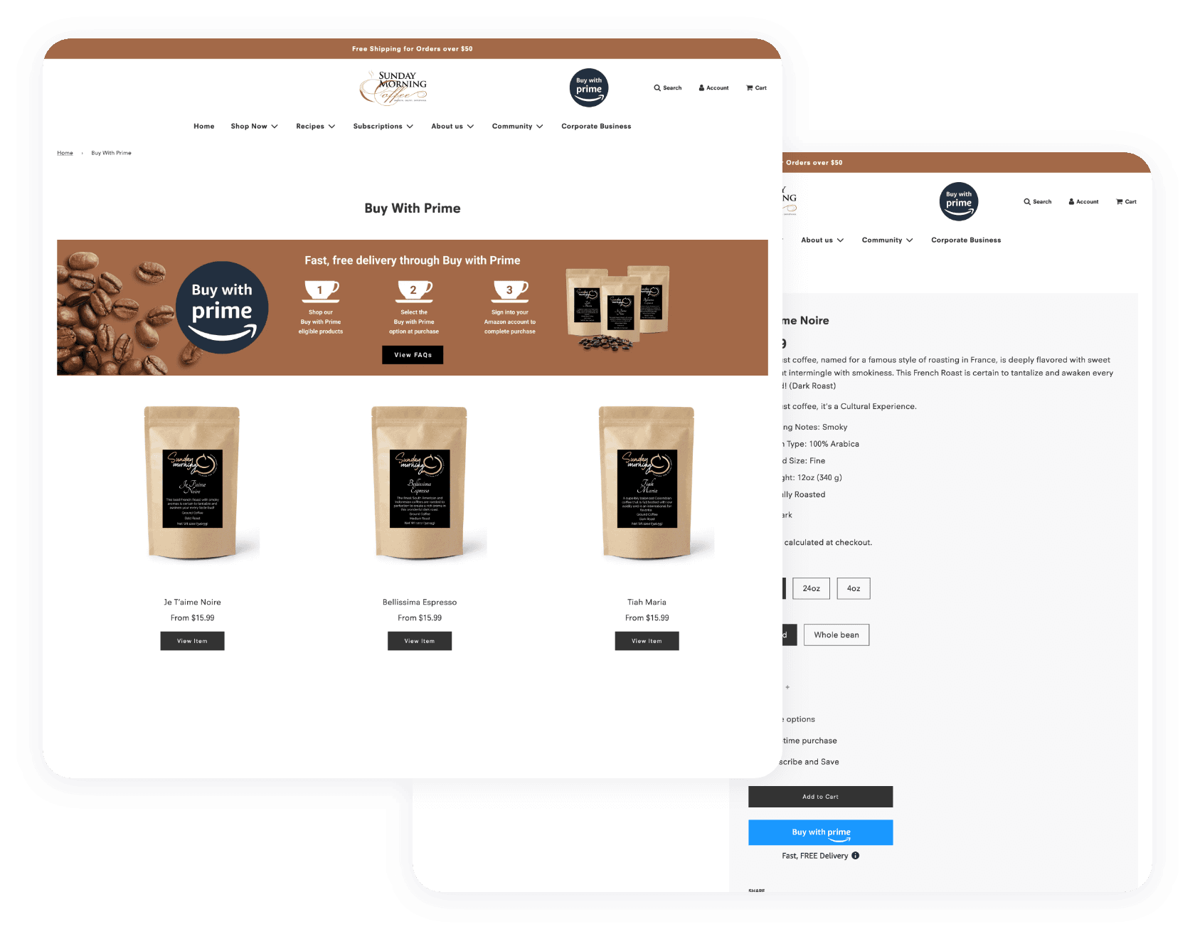 ecommerce store with buy with prime integration